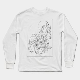 Birds on a branch of rose hip Long Sleeve T-Shirt